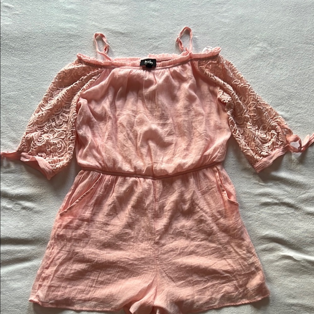 Pink Lace Sleeve Romper